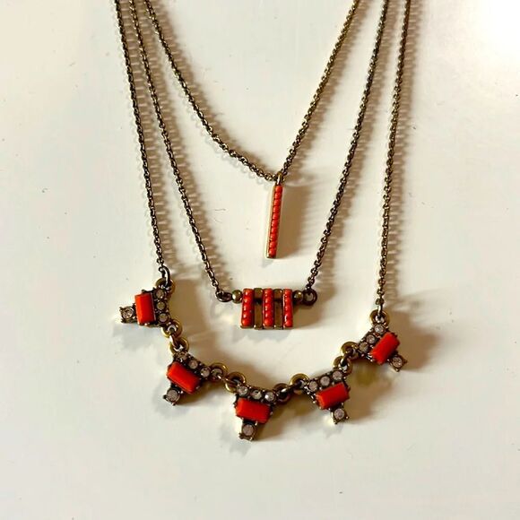 LOFT Women's Stackable Layered Necklace Set of 3 Gold/Orange Sparkle Summer Boho - Picture 1 of 6